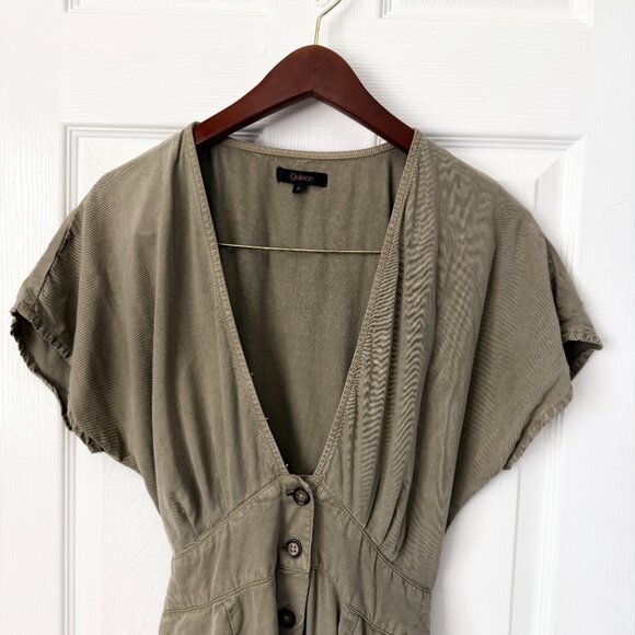 Quince Tencel Rib Knit Dark Olive Mini Flare Dress Small Boho Euro Parisian - Picture 4 of 8